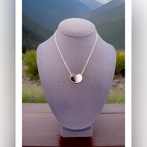 Vintage Sarah Coventry Bean Shape Agate Pendant Necklace Black White Silvertone